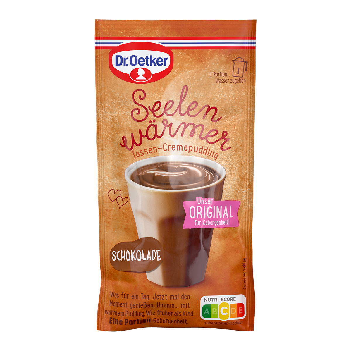 Dr. Oetker Tassenpudding in Werbeklappkarte
