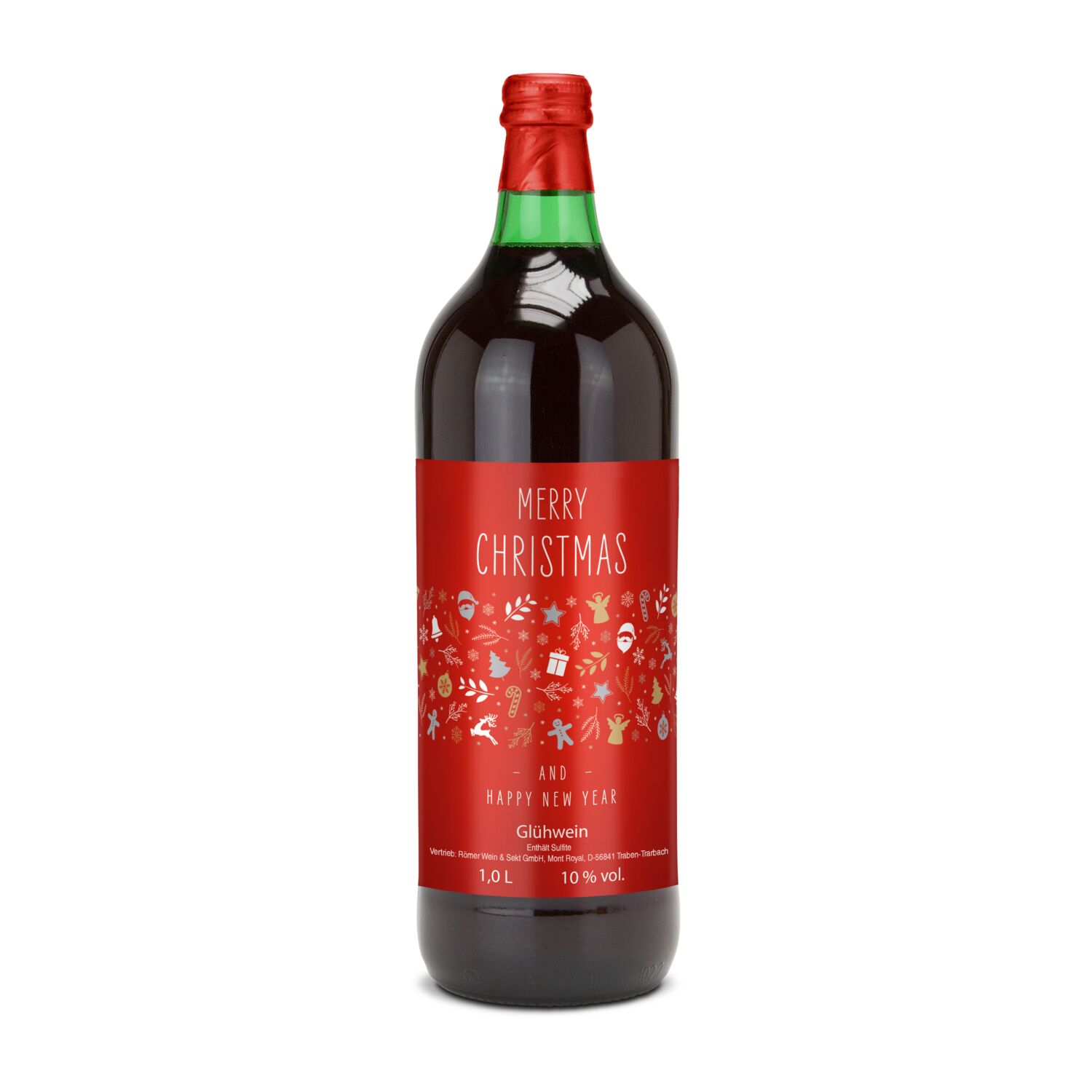 Glühwein - Flasche grün, 1 l - individuelles Etikett