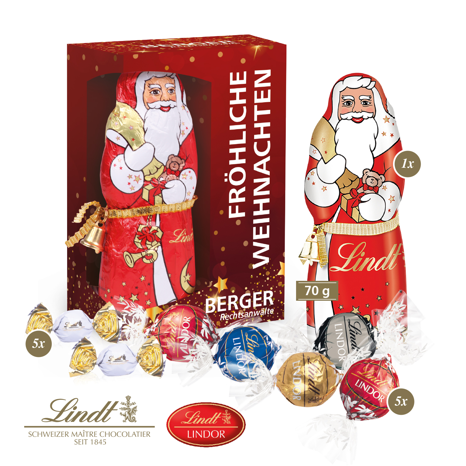 Premium-Präsent mit Lindt Weihnachtsmann „Maxi“