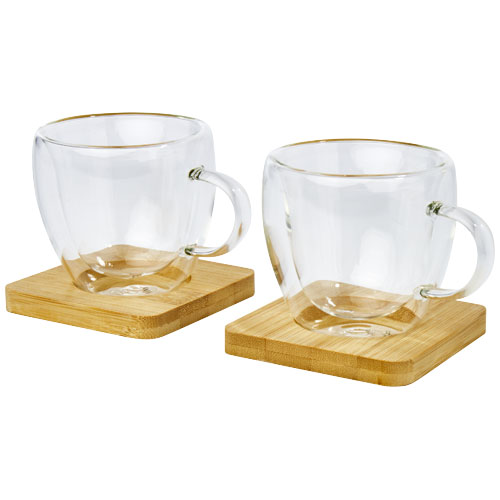 Manti 2-teiliger 100 ml doppelwandiger Glasbecher mit Bambusuntersetzer