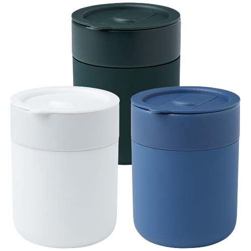 Java 330 ml Keramikbecher mit Silikonhülle und Kunststoffdeckel - weiss