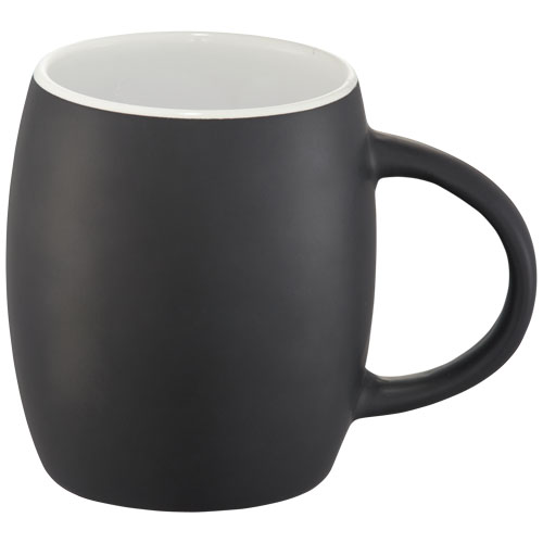 Hearth 400 ml Keramiktasse mit Holz Untersetzer - schwarz / weiss