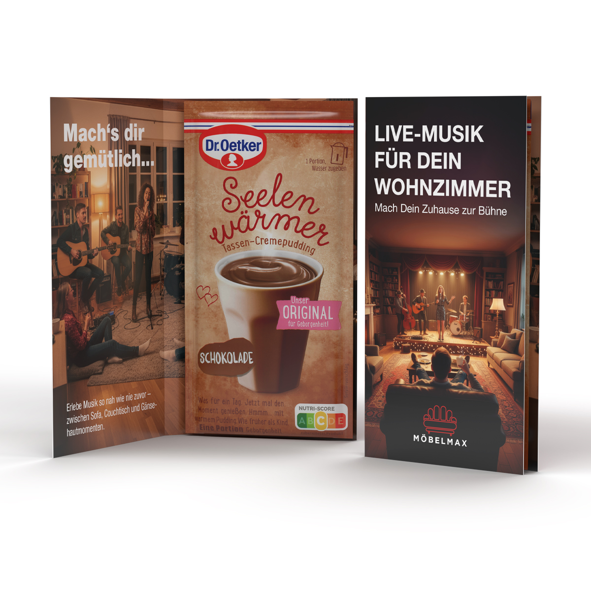 Dr. Oetker Tassenpudding in Werbeklappkarte