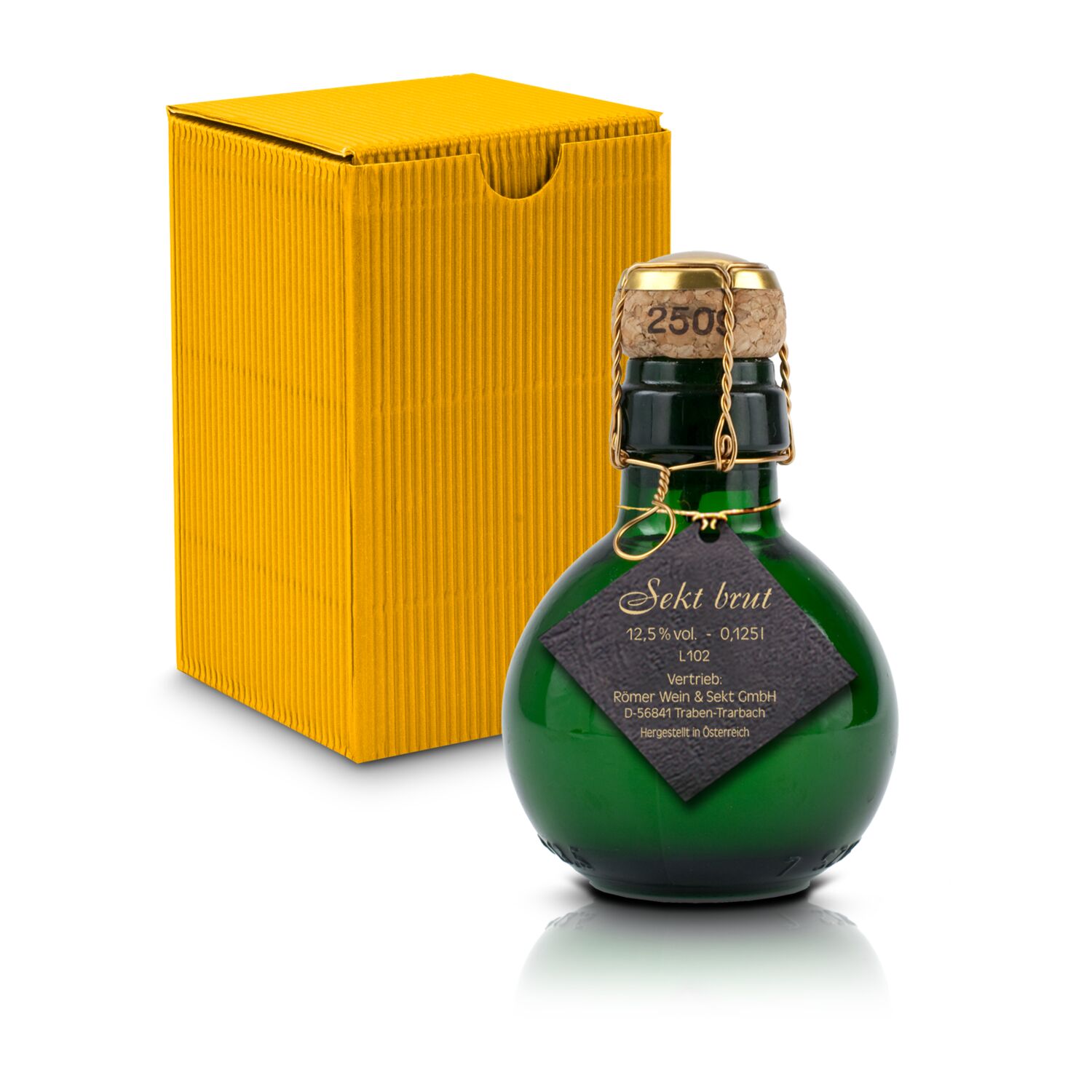 Origineller Sekt schwarzer Anhänger - Karton Gelb, 125 ml