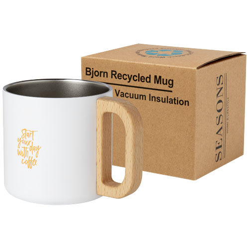 Bjorn RCS-zertifizierter Becher aus recyceltem Edelstahl mit Kupfer-Vakuumisolierung, 360 ml - weiss