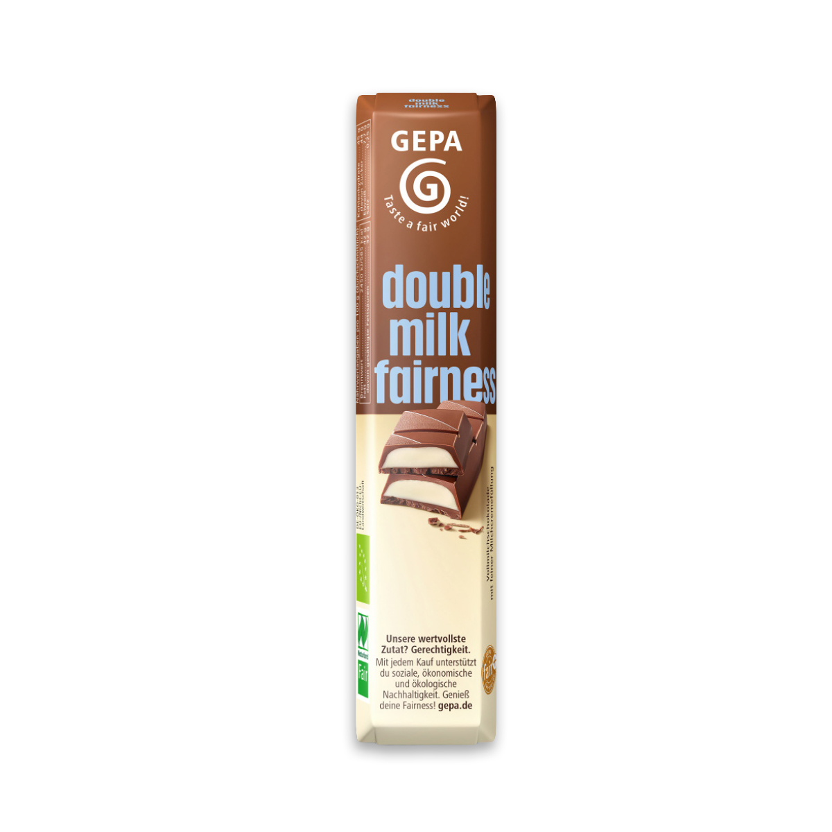 GEPA Double Milk Fairness Riegel im Werbeschuber