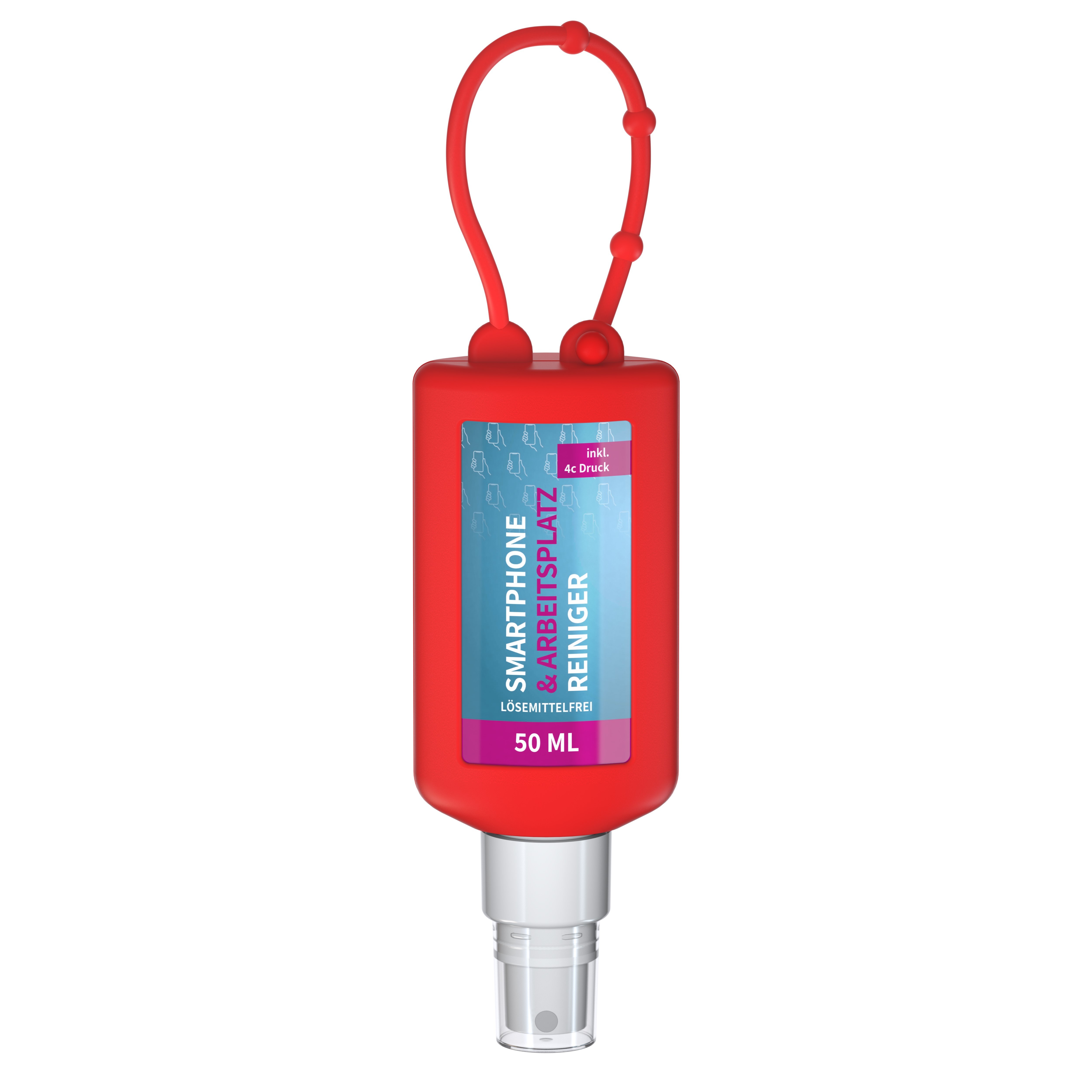 Smartphone & Arbeitsplatz-Reiniger, 50 ml Bumper rot, Body Label (R-PET)