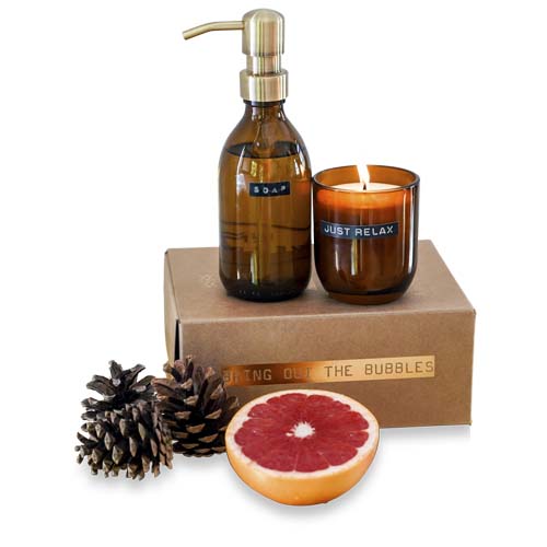 Wellmark Discovery Seifenspender und Duftkerze ´Bambus´-Set, 250 ml (Spender) und 150 g (Duftkerze)