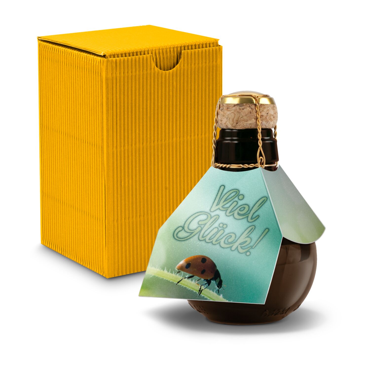 Origineller Sekt Viel Glück - Karton Gelb, 125 ml