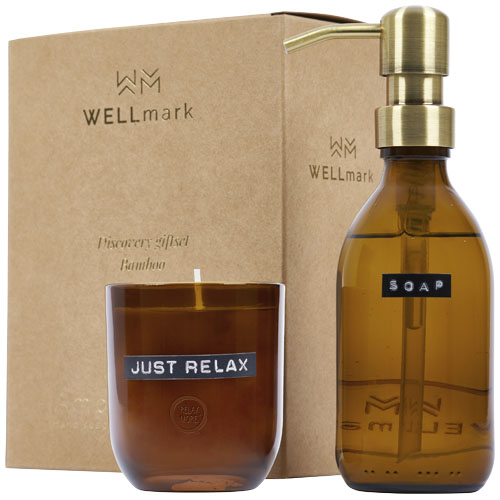Wellmark Discovery Seifenspender und Duftkerze ´Bambus´-Set, 250 ml (Spender) und 150 g (Duftkerze)