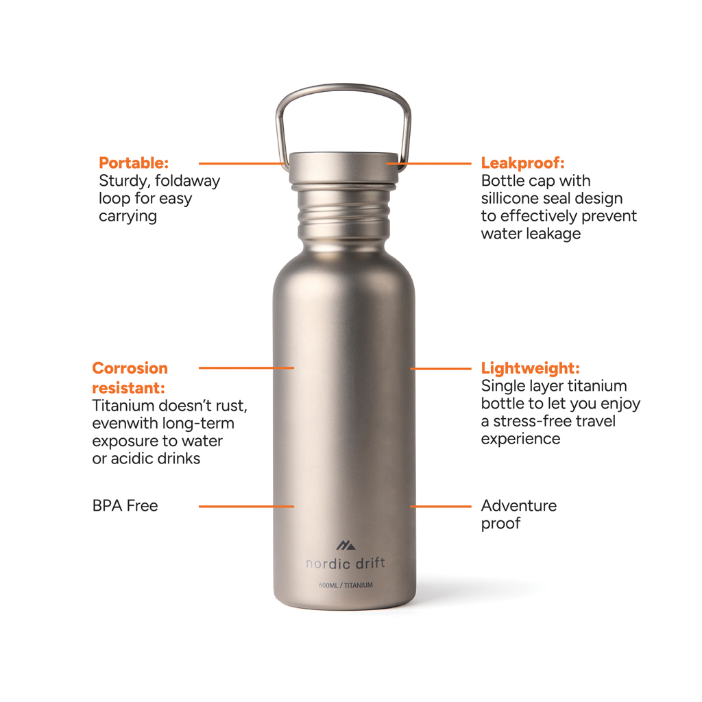 Nordic Drift Trail Ultraleichte Titan-Wasserflasche 600ml