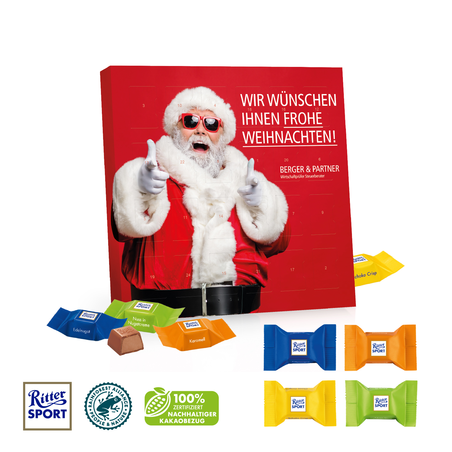 Tisch-Adventskalender mit Ritter SPORT Schokowürfel