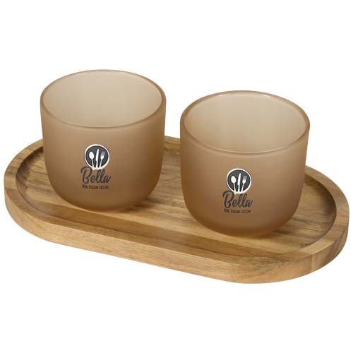 Male Set aus Holztablett und Glastassen, matt - oatmeal