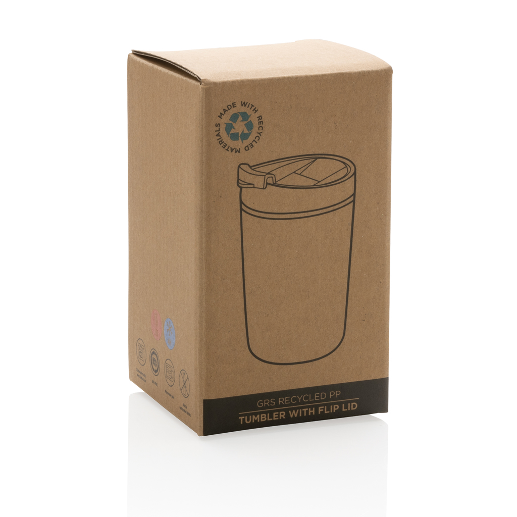 GRS recycelter PP-Becher mit Flip-Deckel