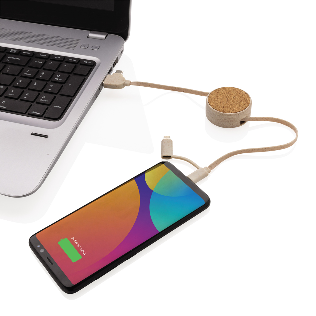 Kork und Weizen 6-in-1 ausziehbares Ladekabel