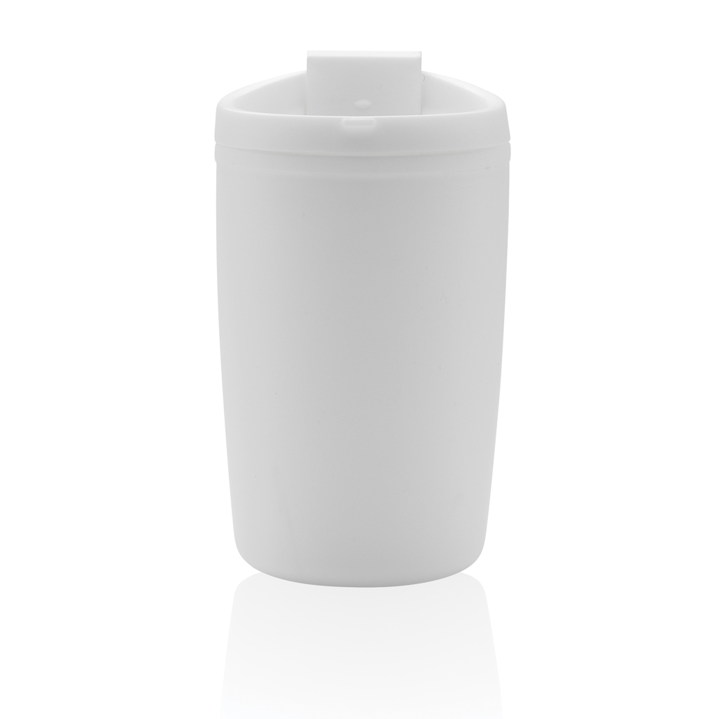 GRS recycelter PP-Becher mit Flip-Deckel