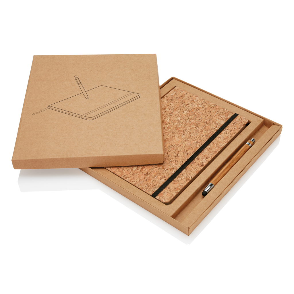 Kork A5 Notizbuch mit Bambus Stift und Stylus