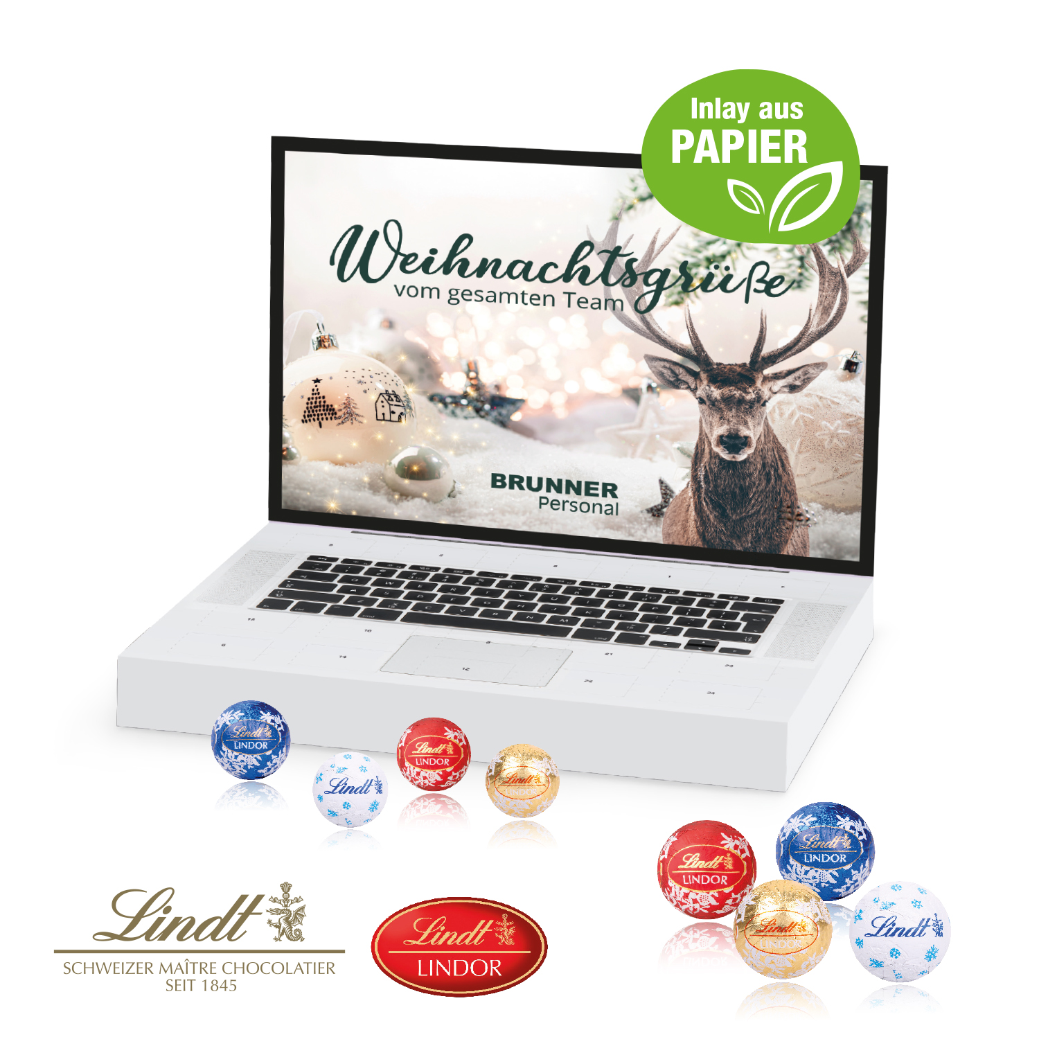 Adventskalender "Laptop" mit Lindt Minis, Inlay aus Papier