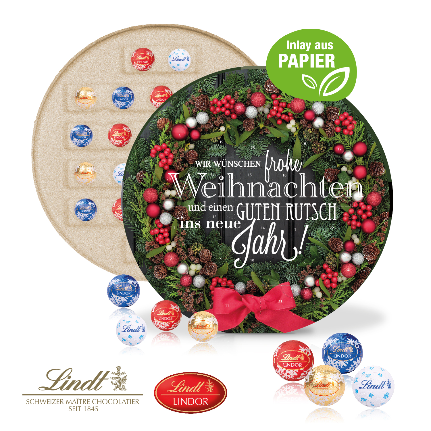 Adventskalender "Centro" mit Lindt Schokolade, Inlay aus Papier
