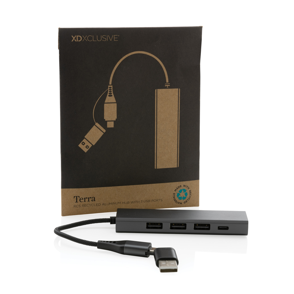 Terra Hub aus RCS recyceltem Aluminium mit 3 USB-Anschlüssen
