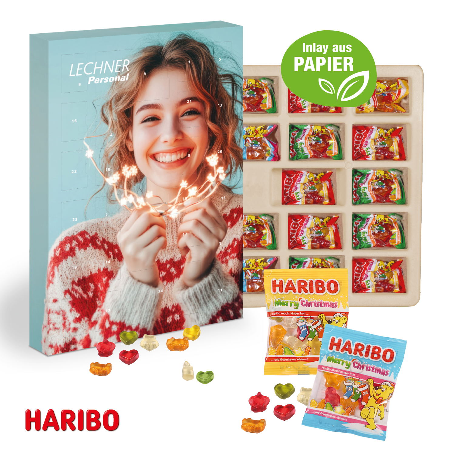 Adventskalender mit Haribo Fruchtgrummi, Inlay aus Papier