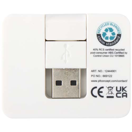 Gaia 4 Port USB Hub mit USB-A- und Typ-C-Ausgang und zwei Eingängen aus recyceltem Kunststoff - weiss