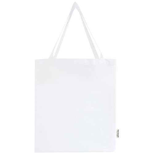 Madras 140 g/m² Baumwoll Tragetasche mit Seitenfalten aus GRS recycelter Baumwolle 12L - weiss