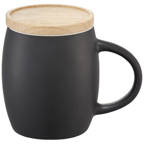 Hearth 400 ml Keramiktasse mit Holz Untersetzer - schwarz / weiss