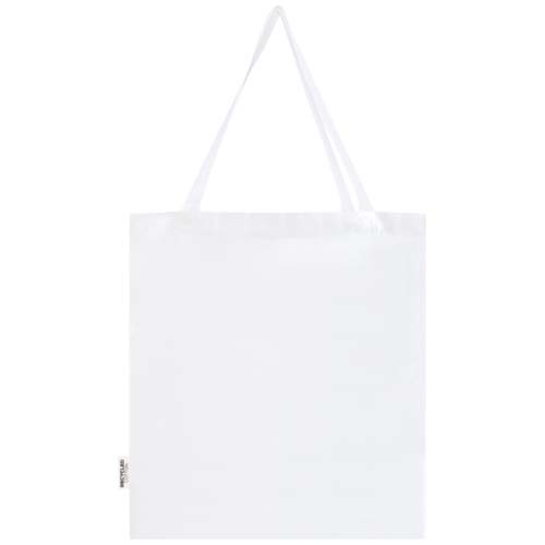 Madras 140 g/m² Baumwoll Tragetasche mit Seitenfalten aus GRS recycelter Baumwolle 12L - weiss