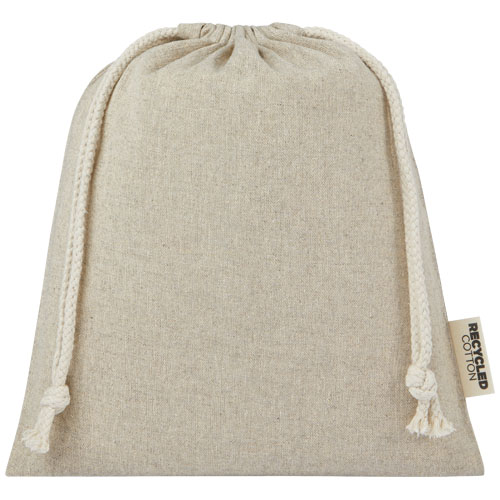 Pheebs 150 g/m² GRS Zuziehbeutel aus Recyclingbaumwolle mittel 1,5 l - heather natur
