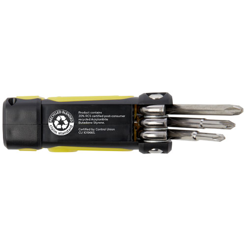 Octo 8-in-1 Schraubenzieher-Set aus recyceltem RCS Kunststoff mit Taschenlampe - gelb