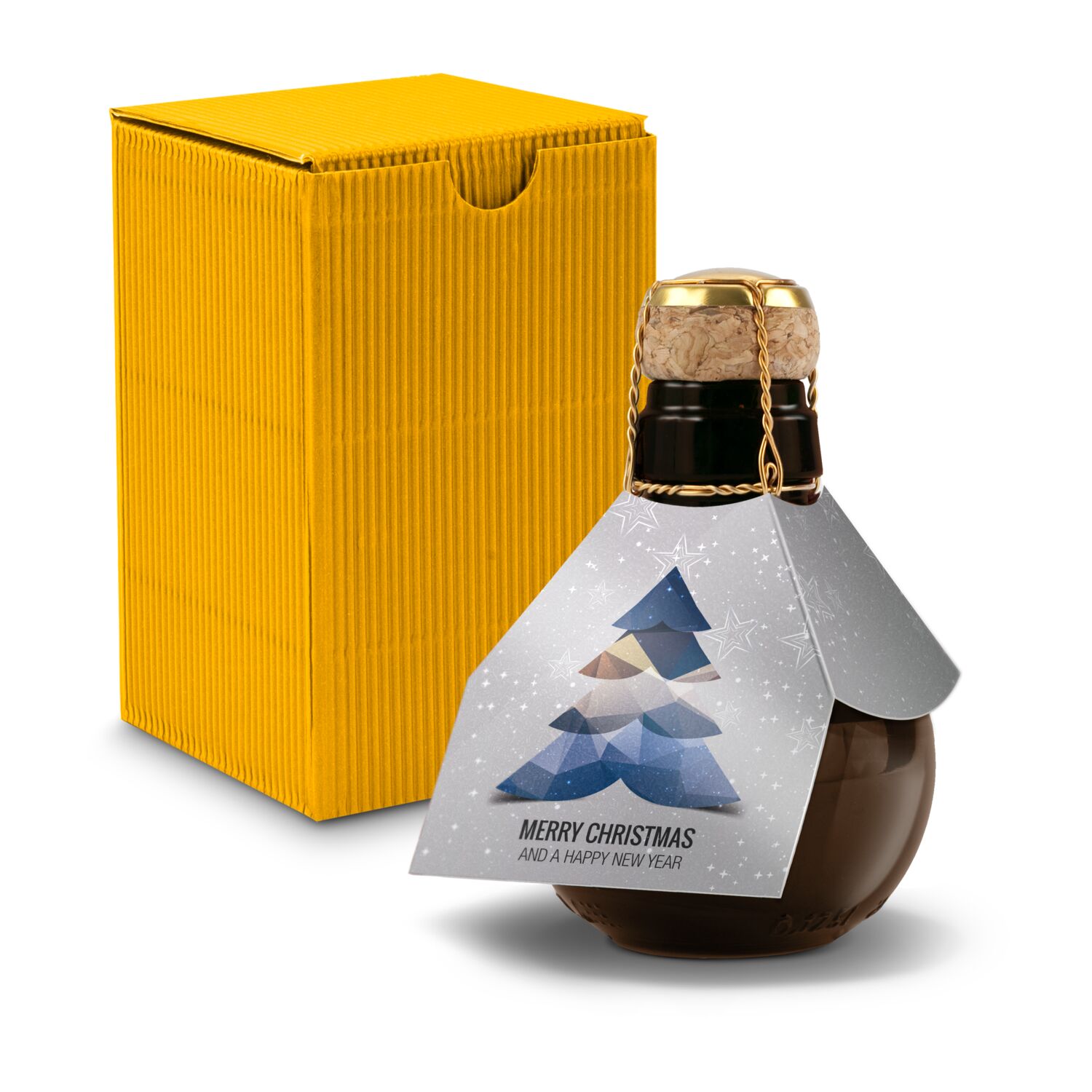 Origineller Sekt Merry Christmas - Karton Gelb, 125 ml