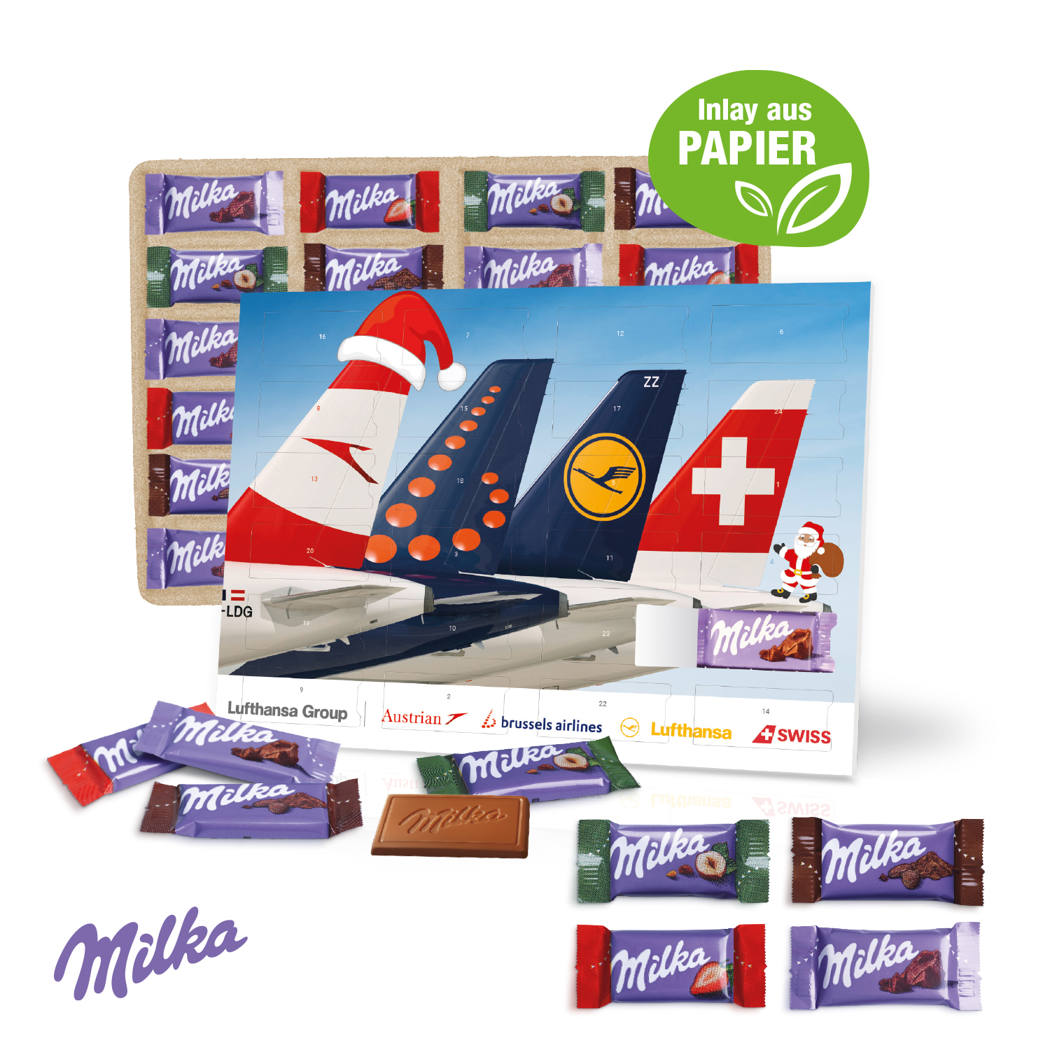 Tisch-Adventskalender mit Milka Schokolade, Inlay aus Papier