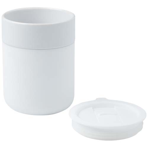 Java 330 ml Keramikbecher mit Silikonhülle und Kunststoffdeckel - weiss