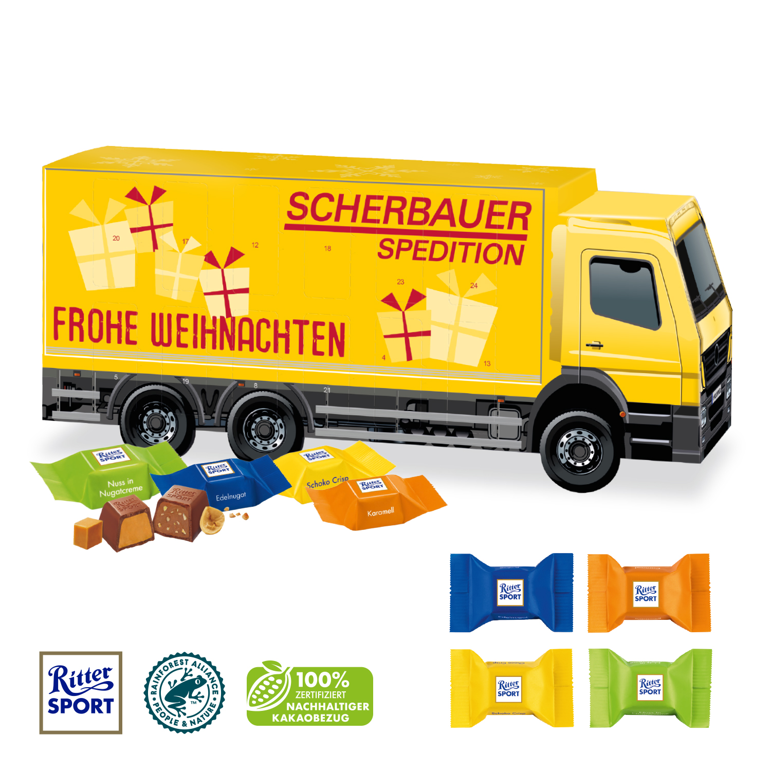 3D Adventskalender "LKW" mit Ritter SPORT Schokowürfel