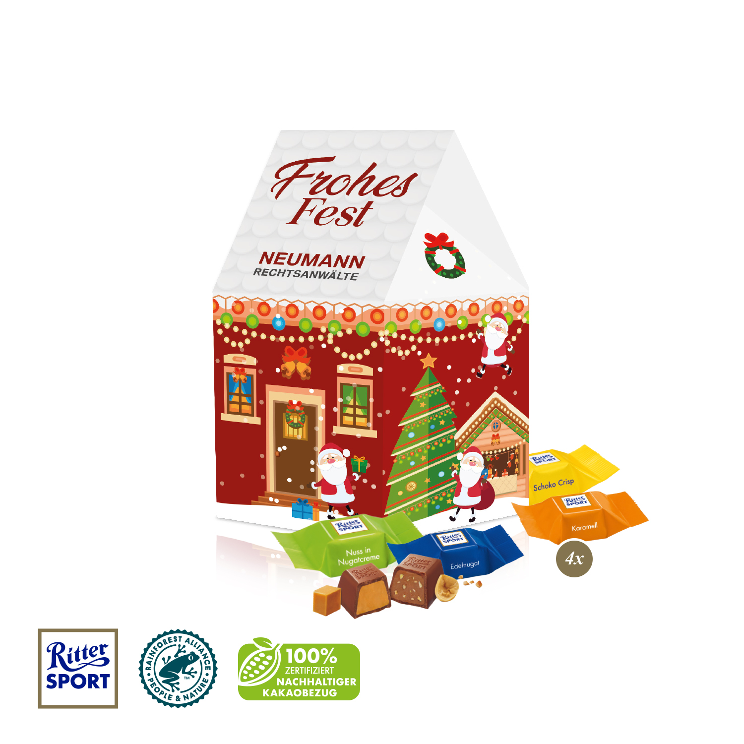 3D Präsent "Haus" mit Ritter SPORT Schokowürfel
