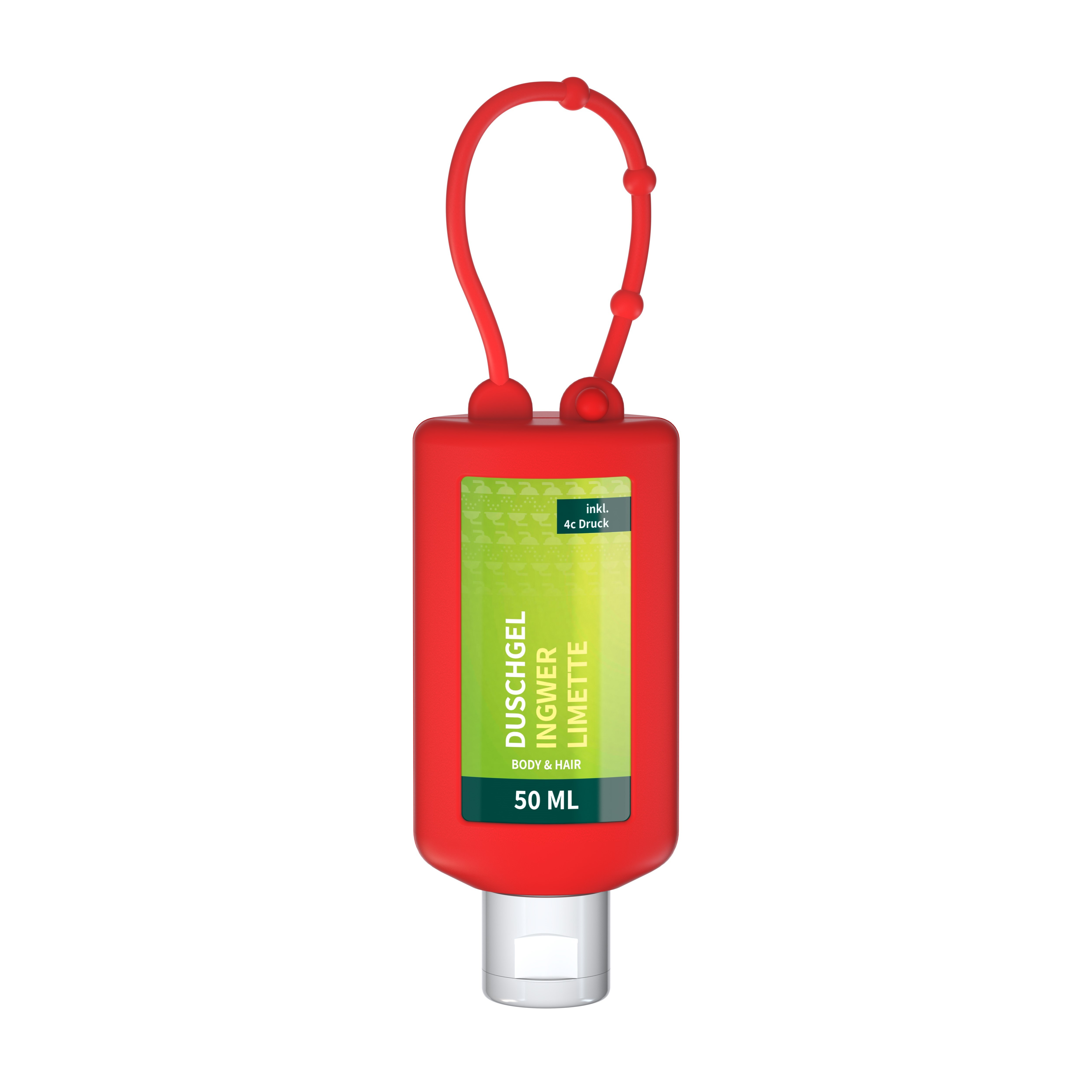 Duschgel Ingwer-Limette, 50 ml Bumper rot, Body Label (R-PET)