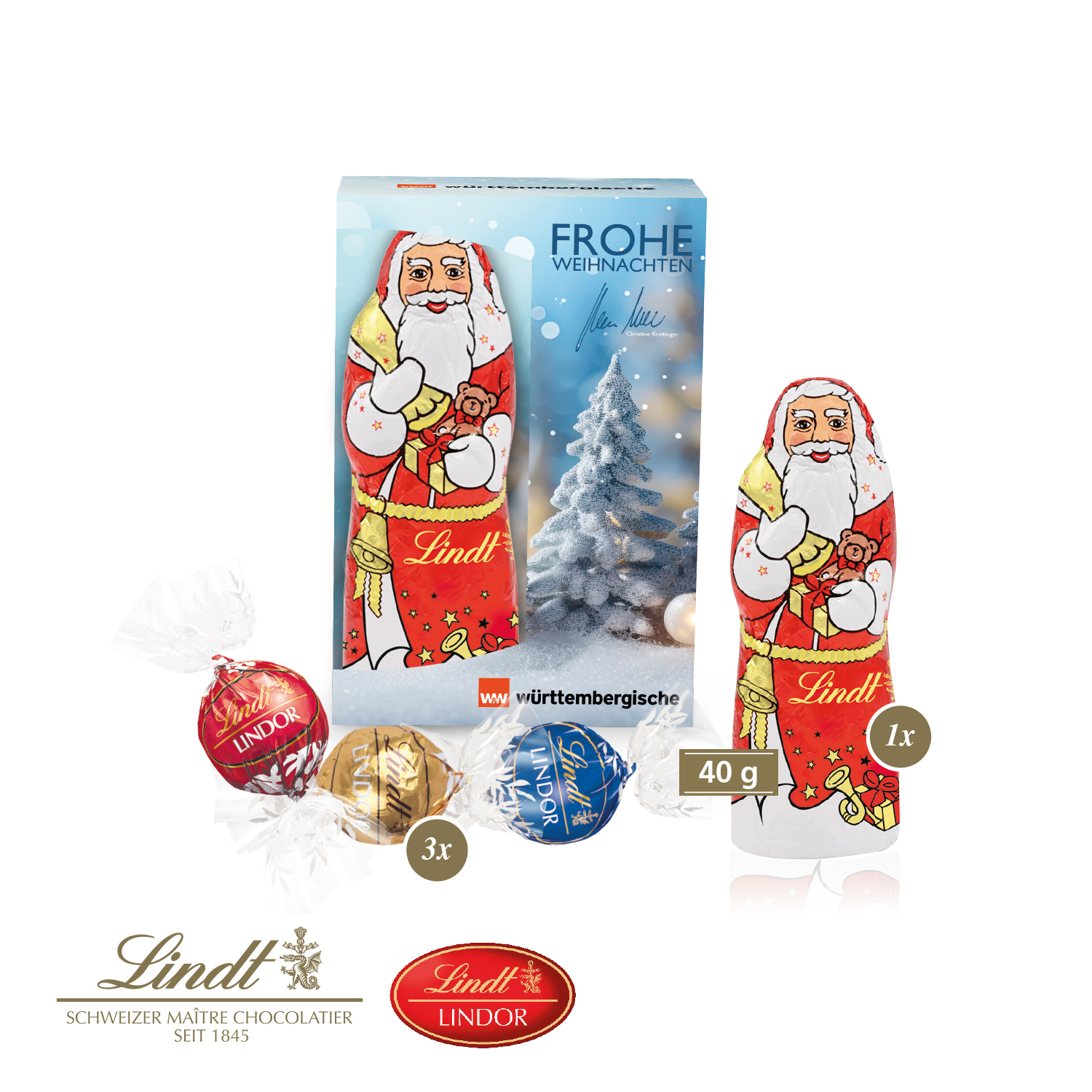 Premium-Präsent mit Lindt Weihnachtsmann „Medium“