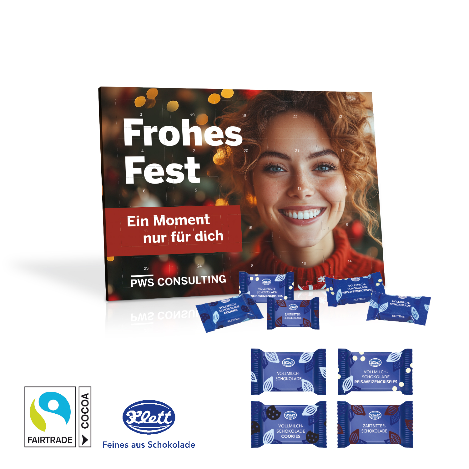 Tisch-Adventskalender mit Klett Fairtrade® Schokolade