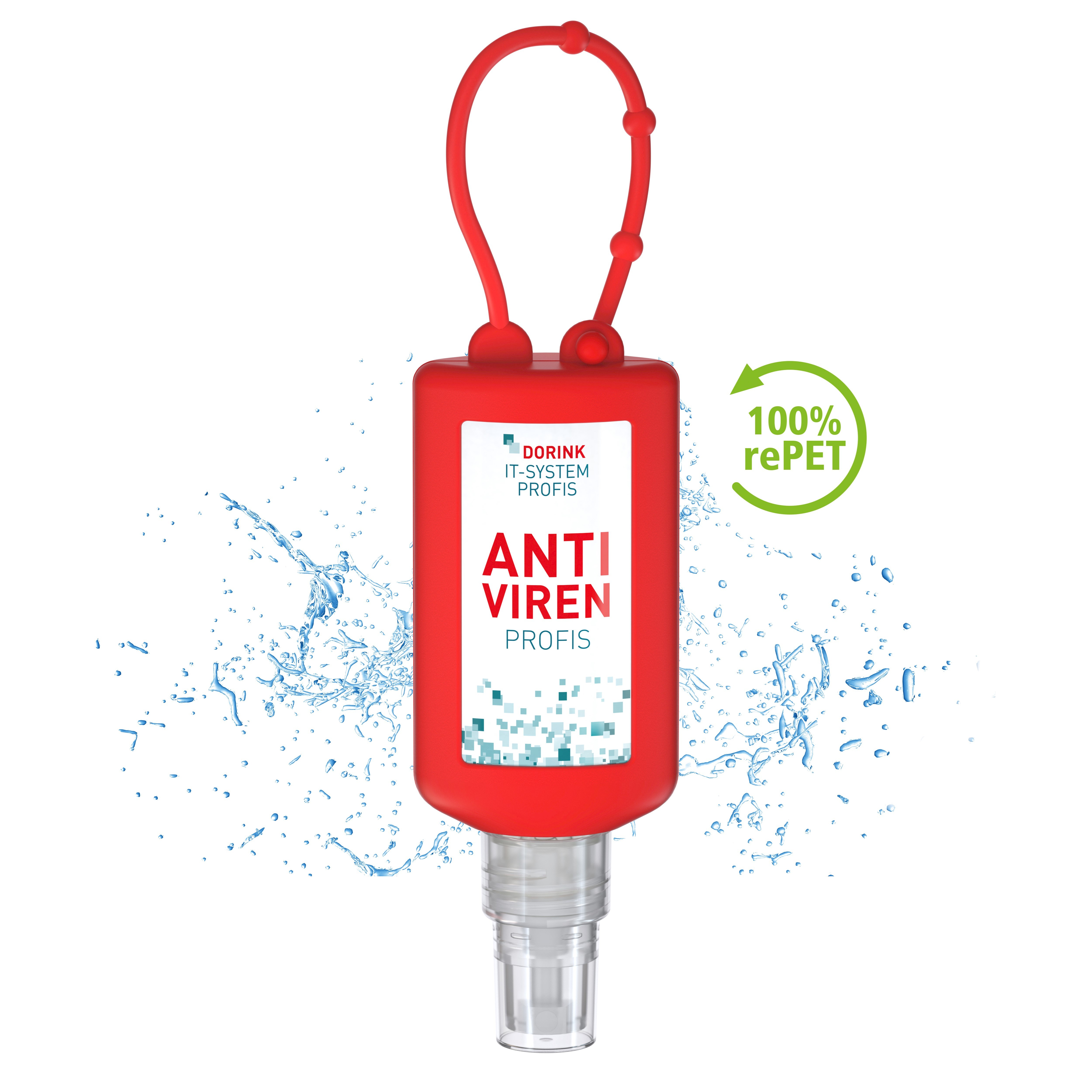 Hände-Desinfektionsspray (DIN EN 1500), 50 ml Bumper rot, Body Label (R-PET)