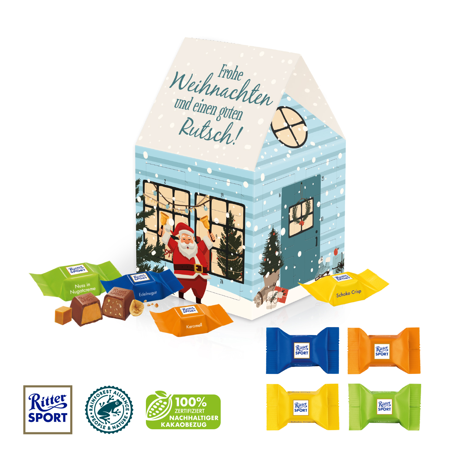 Adventskalender Haus mit Ritter SPORT Schokowürfel
