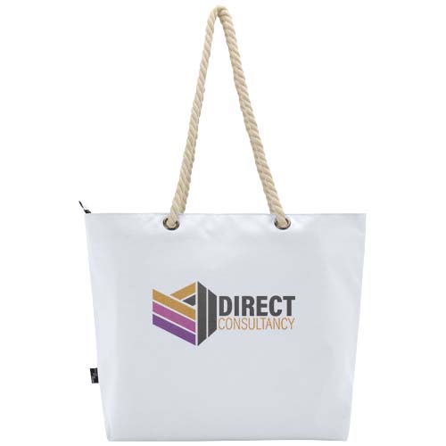 Panama Strandkühltasche mit Kordelgriffen aus recyceltem GRS-Material, 23L - weiss