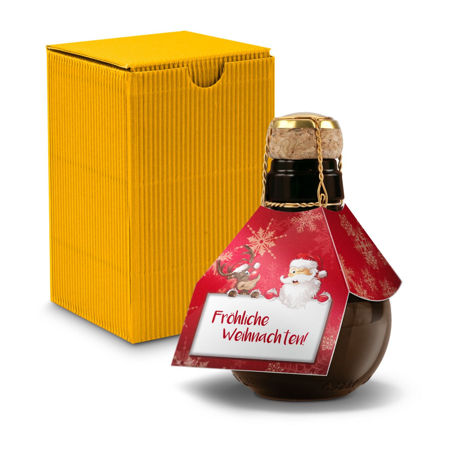 Origineller Sekt Fröhliche Weihnachten - Karton Gelb, 125 ml