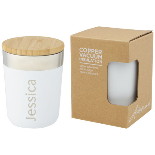 Lagan 330 ml Kupfer-Vakuum Isolierbecher mit Bambusdeckel - weiss