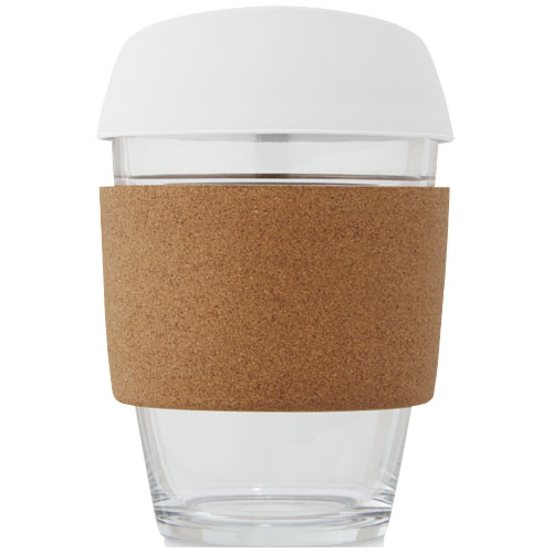 Lidan 360 ml Becher aus Borosilikatglas mit Korkgriff und Silikondeckel - weiss