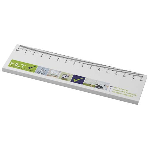 Sticky-Mate® Haftnotizen mit gedrucktem 15 cm Lineal aus recyceltem Material - weiss / 25 Seiten