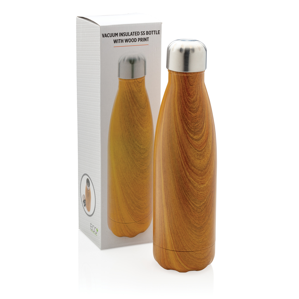 Vakuumisolierte Stainless Steel Flasche mit Holzoptik