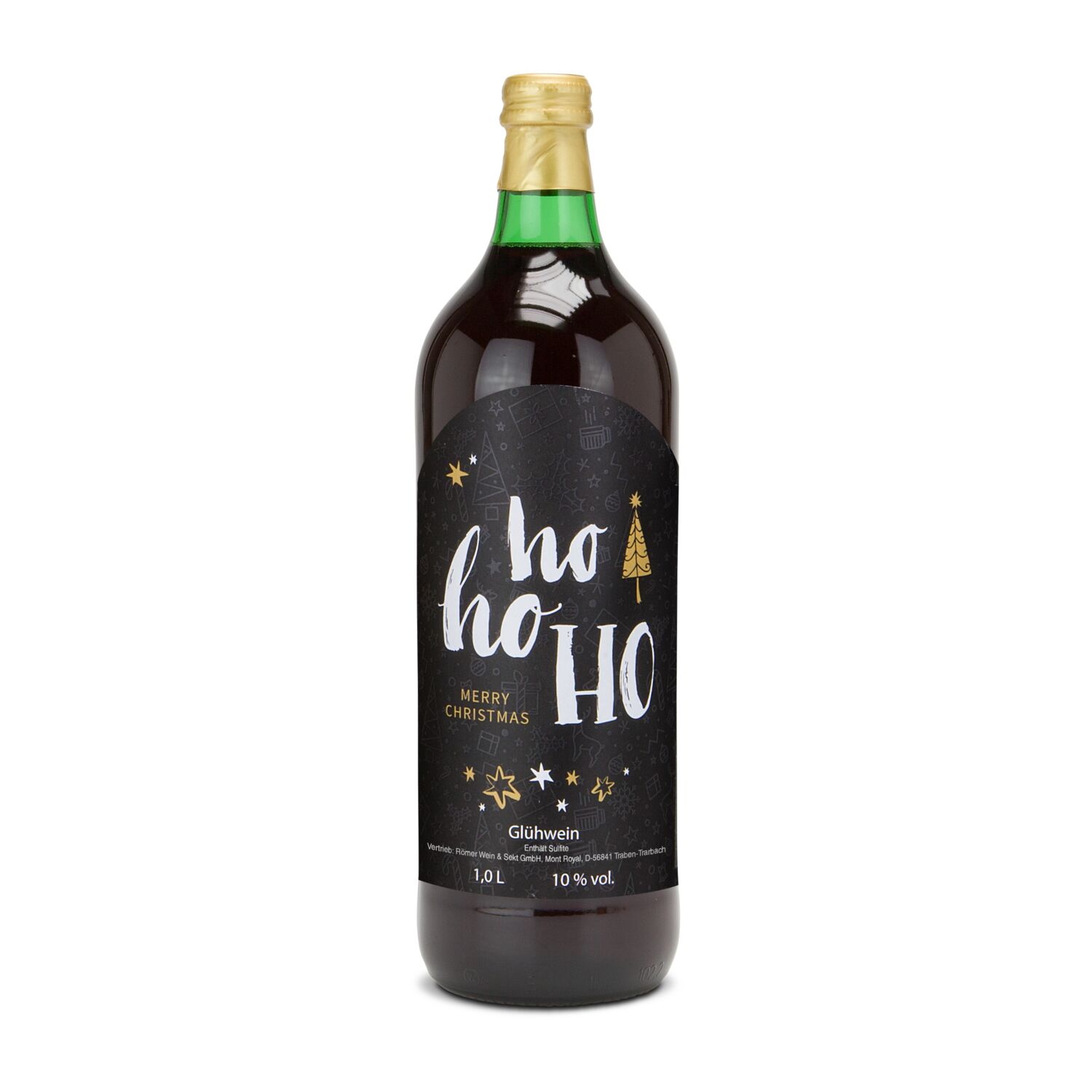 Glühwein - Flasche grün, 1 l - Motiv: HOHOHO