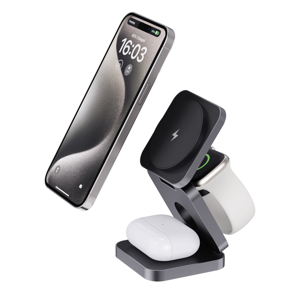 Terra faltbares 3-in-1 15W Charger aus RCS rec. Aluminium