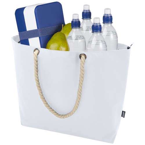 Panama Strandkühltasche mit Kordelgriffen aus recyceltem GRS-Material, 23L - weiss